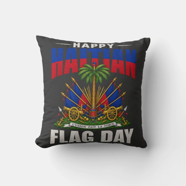 Haitian Flag Day | Haiti Pride Design Throw Pillow (Front)