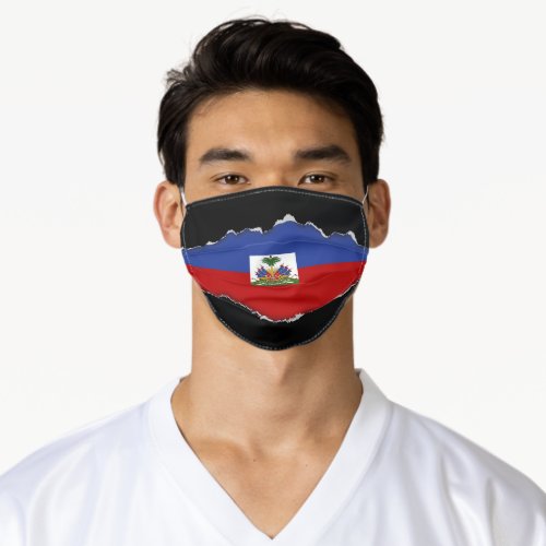 Haitian Flag  Faux Torn Out Look Adult Cloth Adult Cloth Face Mask