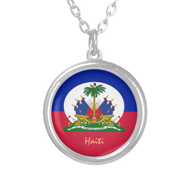 Haitian Flag & Haiti fashion, holiday /sports Silver Plated Necklace (Front)