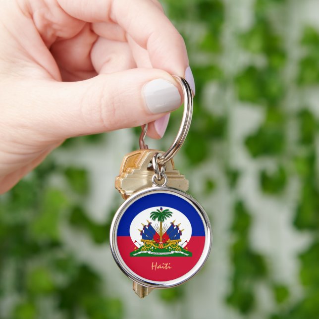 Haitian Flag & Haiti fashion, travel /sports Keychain (Hand)