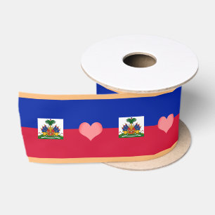 Haitian Flag & Heart, love Haiti holiday/sports Satin Ribbon