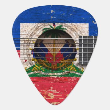 Haitian Flag On Old Acoustic Guitar Guitar Pick by UniqueFlags at Zazzle