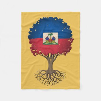 Haitian Flag Tree Of Life Customizable Fleece Blanket by UniqueFlags at Zazzle