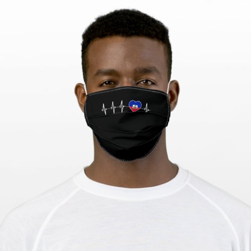 Haitian Heartbeat I Love Haiti Flag Heart Pride Adult Cloth Face Mask