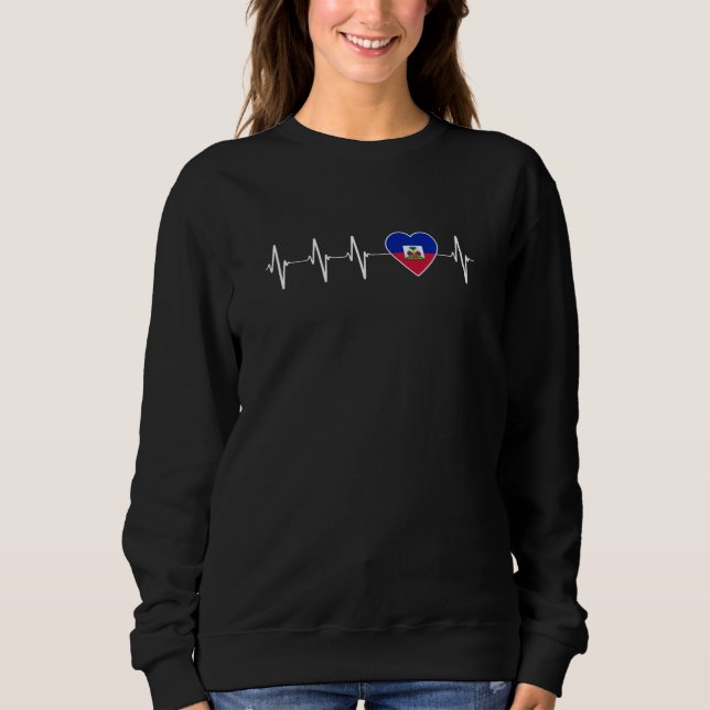 Haitian Heartbeat I Love Haiti Flag Heart Pride Sweatshirt (Front)