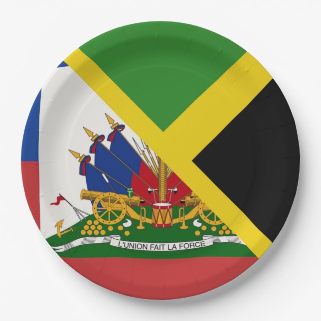 Haitian Jamaican Flag | Half Jamaica Haiti Paper Plates (Front)
