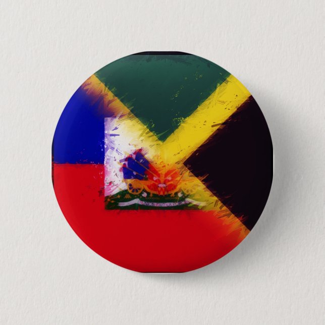 Haitian Jamaican Painted Flag | Haiti Jamaica Button (Front)