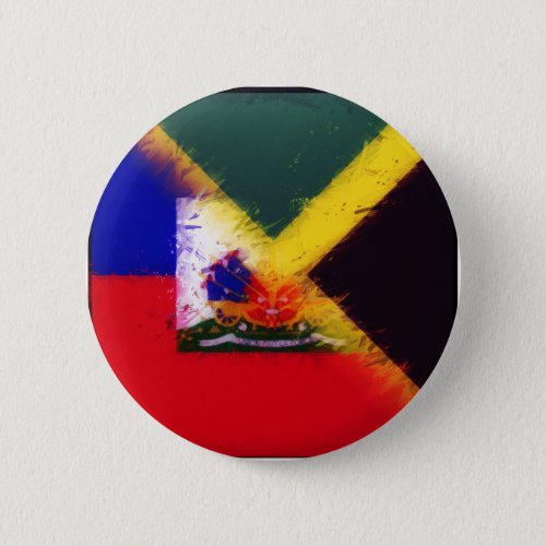 Haitian Jamaican Painted Flag  Haiti Jamaica Button