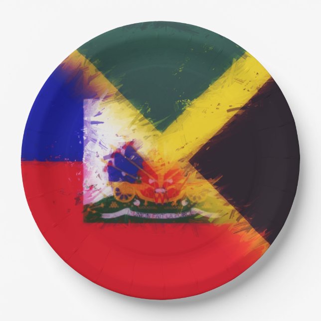 Haitian Jamaican Painted Flag | Haiti Jamaica Paper Plates (Front)