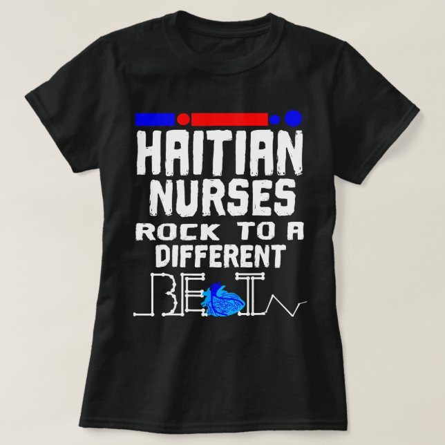 Haitian Nurse Flag Heartbeat Black Afro T-Shirt (Design Front)