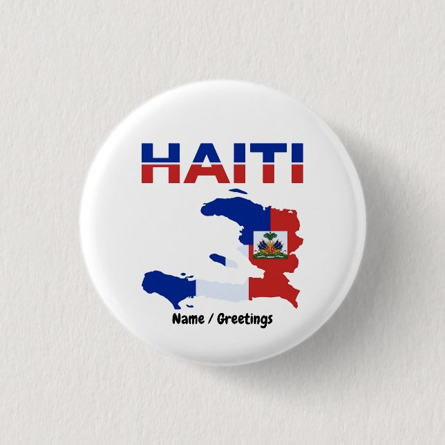 Haitian Pride Haiti Flag Map Heritage Design Button (Front)