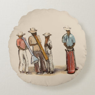 Haitian Street Musicians Round Throw Pillow