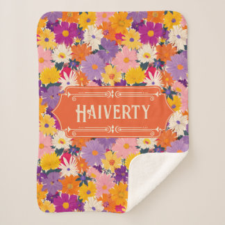 Haiverty Crowded Blooms Modern Floral Sherpa Blanket