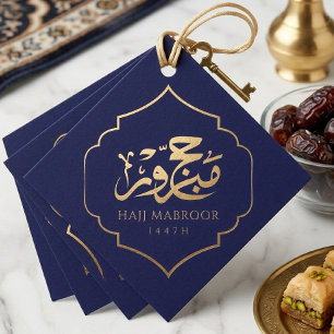 Hajj Mabroor Elegant Gold Arabic Calligraphy Navy  Favor Tags