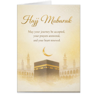 Hajj Mubarak Elegant Gold Kaaba Islamic Greeting  Cards