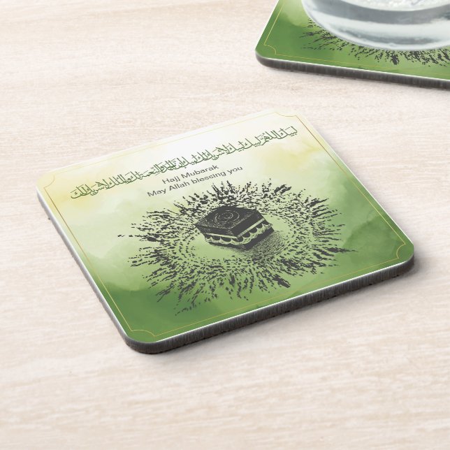 Hajj Mubarak, Holy Kaaba in Mecca Saudi Arabia Beverage Coaster (Left Side)