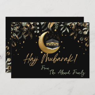 Hajj Mubarak with Black with gold & green leaves  Note Card