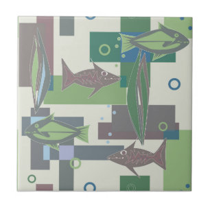 Hakki ornament with fish. ceramic tile