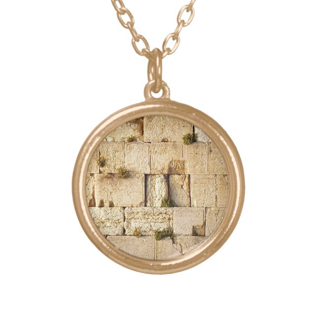 HaKotel  - The Western Wall In Jerusalem Gold Plated Necklace (Front)