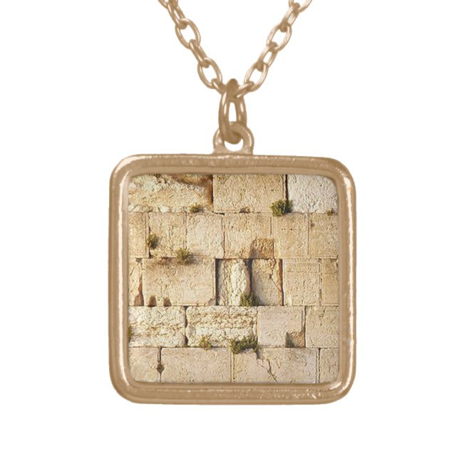 HaKotel  - The Western Wall In Jerusalem Gold Plated Necklace (Front)