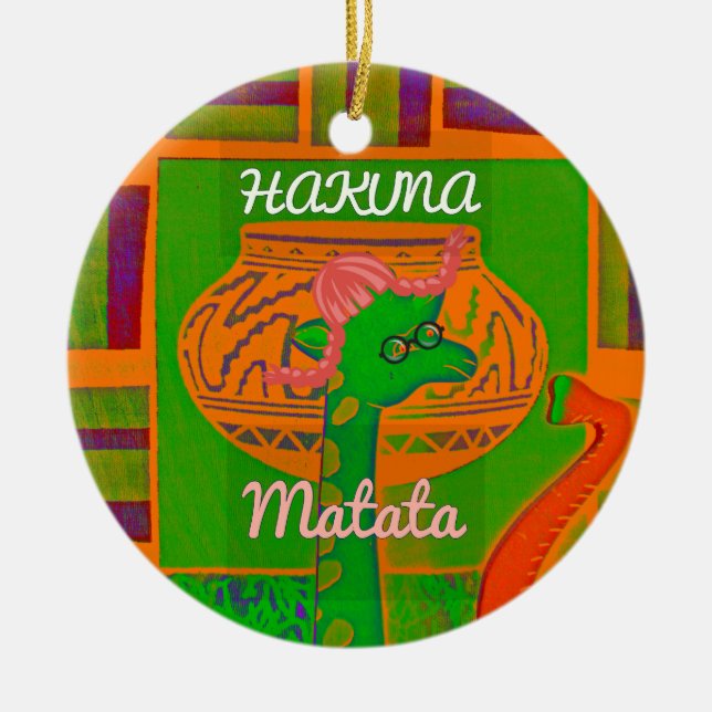 Hakuna Giraffe Art Print Ceramic Ornament (Front)