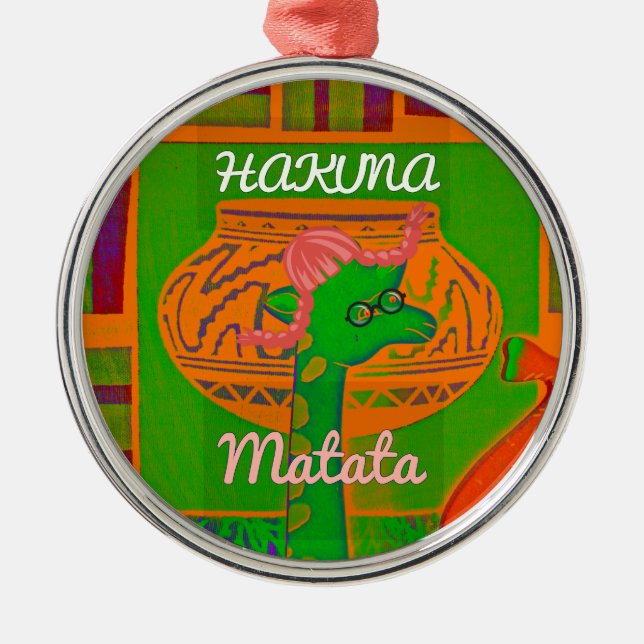 Hakuna Giraffe Art Print Metal Ornament (Front)