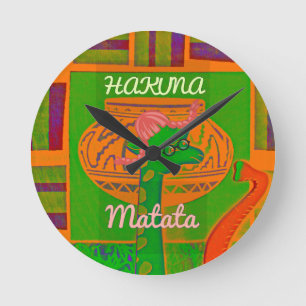 Hakuna Giraffe Art Print Round Clock