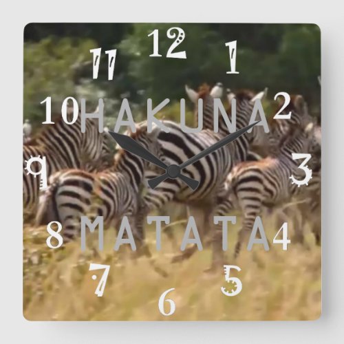 Hakuna Matata African Kenya Zebra cool wildlife Square Wall Clock