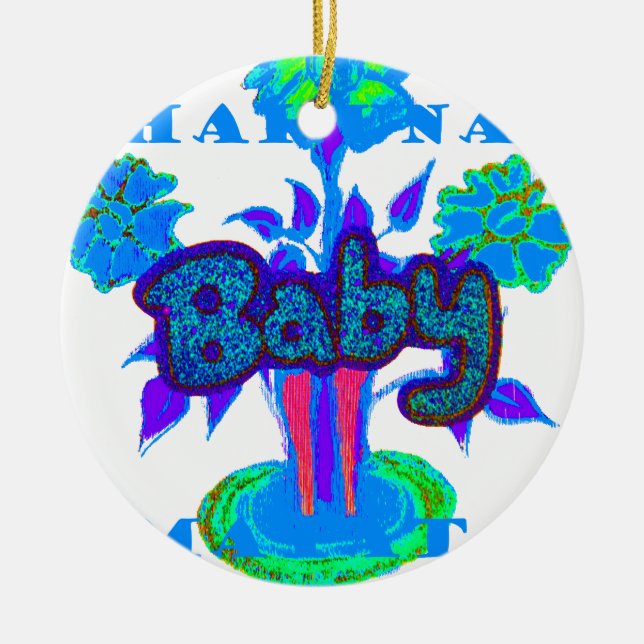 Hakuna Matata Baby Kids: Vibrant Art, Flowers & "N Ceramic Ornament (Front)