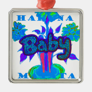 Hakuna Matata Baby Kids: Vibrant Art, Flowers & "N Metal Ornament