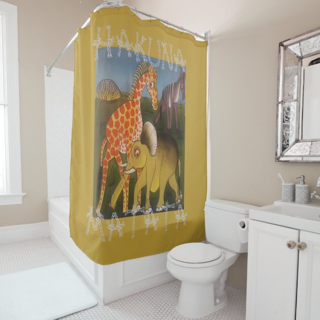 Hakuna Matata Basic African Jungle Wildlife Design Shower Curtain (In Situ)