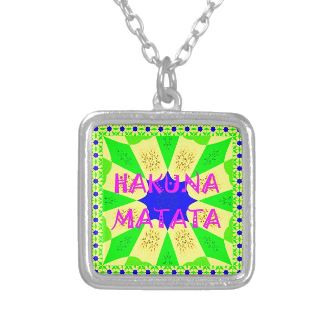 Hakuna Matata - Geometrical Global inspired custom Silver Plated Necklace (Front)