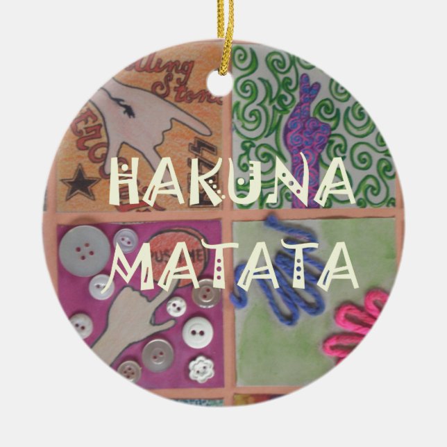 Hakuna Matata Hand Sign Art Print Ceramic Ornament (Front)