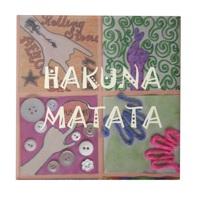 Hakuna Matata Hand Sign Art Print Ceramic Tile (Front)