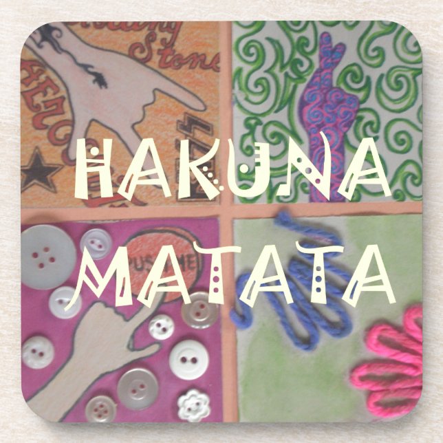 Hakuna Matata Hand Sign Art Print Drink Coaster (Front)