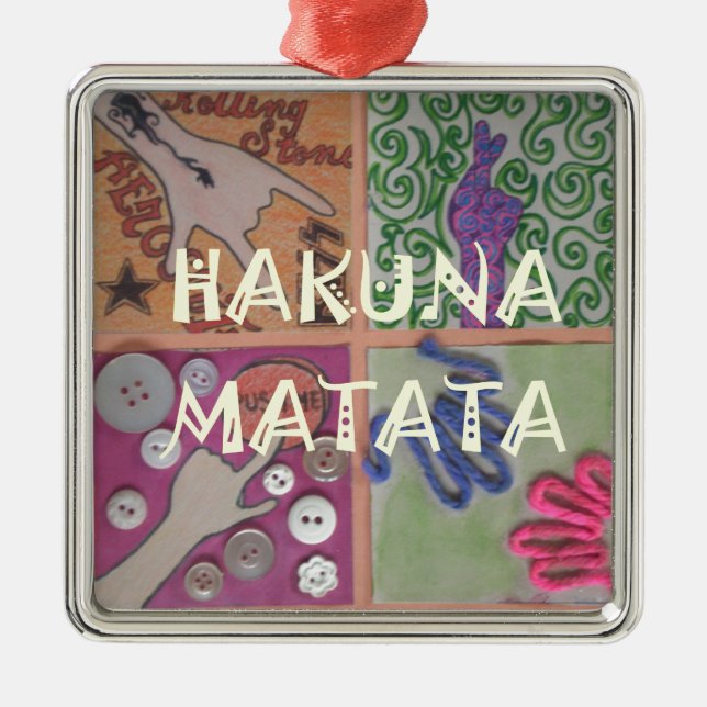 Hakuna Matata Hand Sign Art Print Metal Ornament (Front)