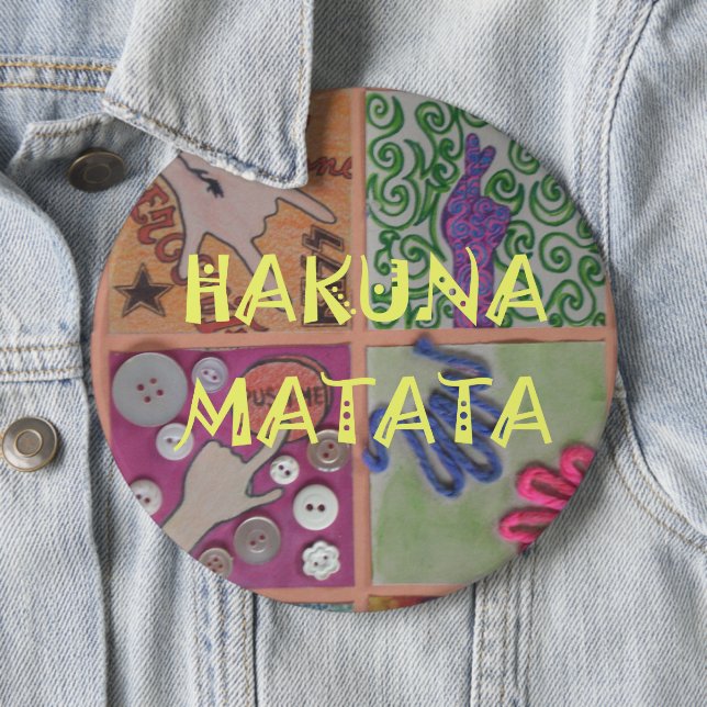 Hakuna Matata Hand Sign Art Print Pinback Button (In Situ)