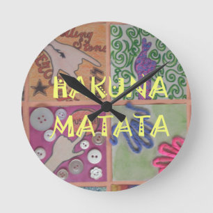 Hakuna Matata Hand Sign Art Print Round Clock