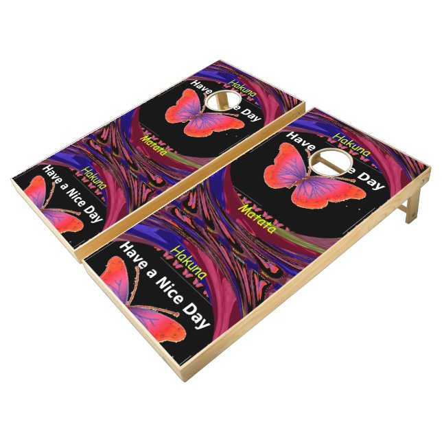 Hakuna Matata Have a Nice Day infinity Butterfly Cornhole Set (Angled)