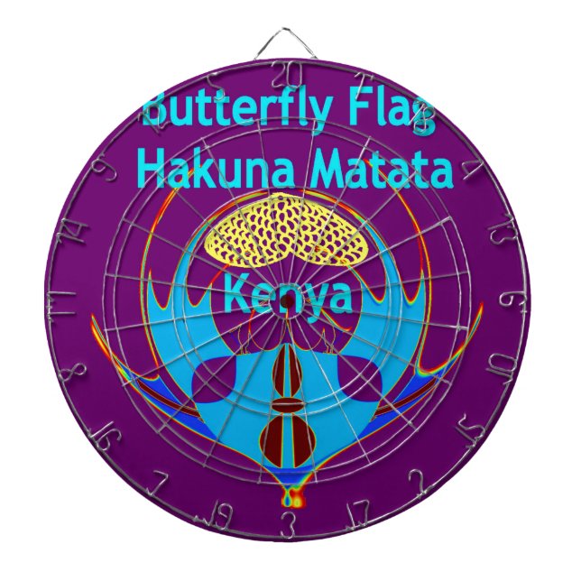 "Hakuna Matata Kenya" Butterfly Art Print/Graphic Dartboard With Darts (Front)