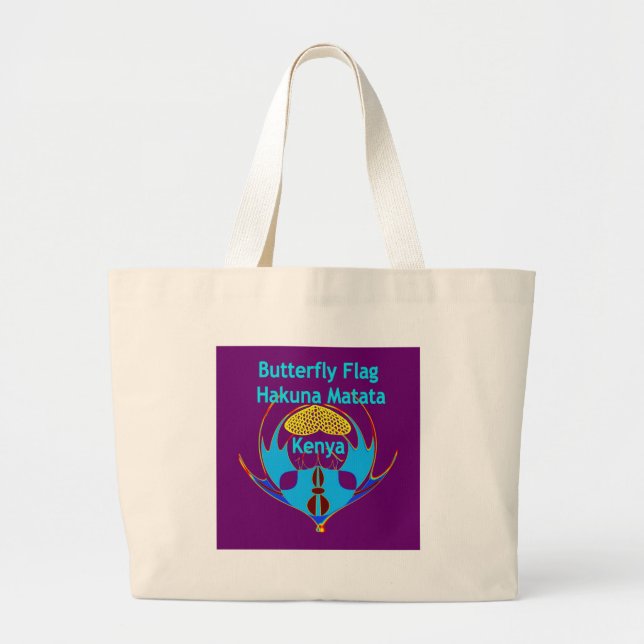 Hakuna Matata Kenya -  Butterfly Art Print/Graphic Large Tote Bag (Front)