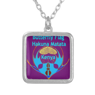  "Hakuna Matata Kenya" Butterfly Art Print/Graphic Silver Plated Necklace
