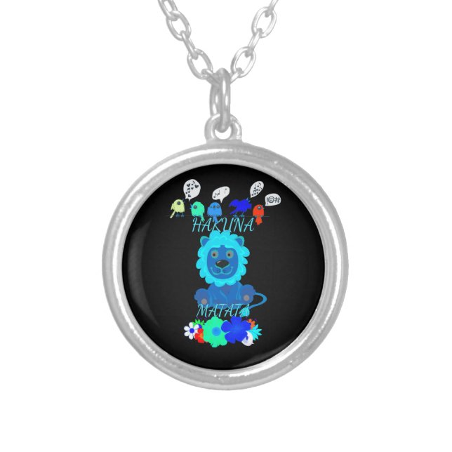 Hakuna Matata Lion Art Print Silver Plated Necklace (Front)