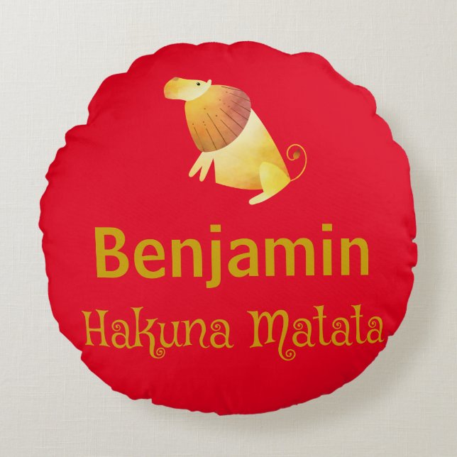 Hakuna Matata Lion Red Round Pillow (Front)
