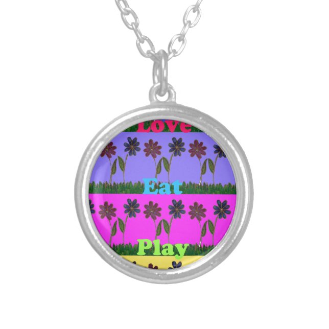 Hakuna Matata Love Eat Play.png Silver Plated Necklace (Front)