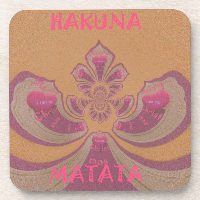 Hakuna Matata Merry Christmas lovely hearts design Beverage Coaster (Front)