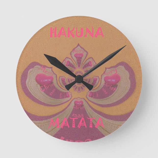 Hakuna Matata Merry Christmas lovely hearts design Round Clock (Front)