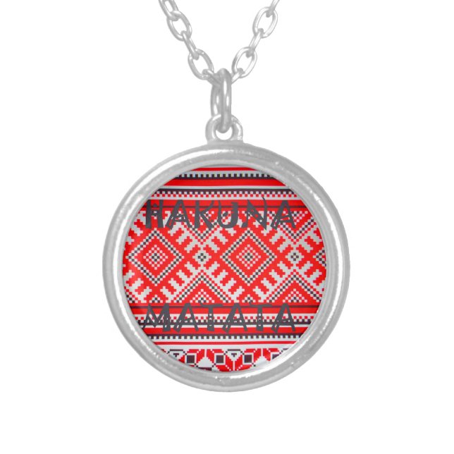 Hakuna Matata - No Worries Swahili Art Collection Silver Plated Necklace (Front)