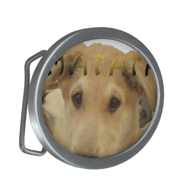 "Hakuna Matata Pup" – Worry-Free Puppy Love Oval Belt Buckle (Front Left)
