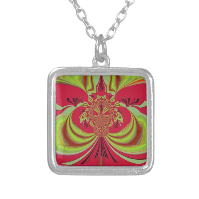 Hakuna Matata red yellow design Silver Plated Necklace (Front)
